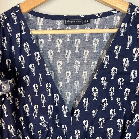 Vineyard Vines Navy Lobster Print Cotton Flutter Sleeve Maxi Dress Women’s Large - Picture 5 of 12